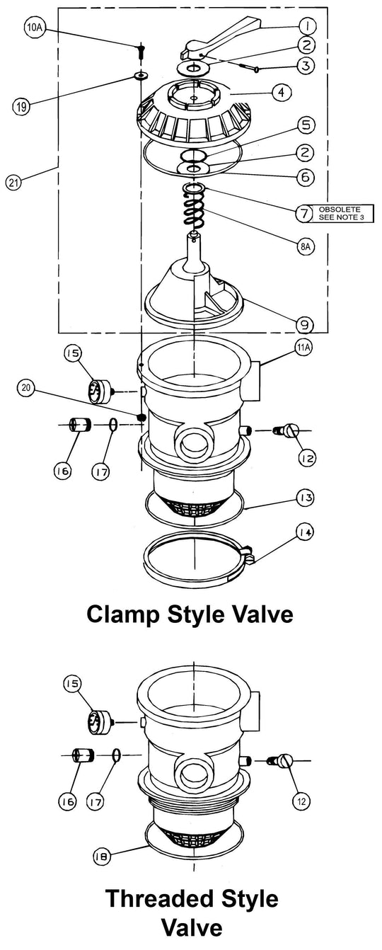 Pentair TA Tagelus 2" Clamp Style Backwash MultiPort Valve without Union 263085 parts diagram