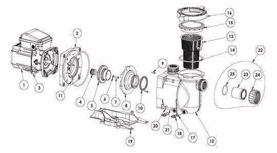 Pentair SuperFlo High Performance Pool Pump 1 HP EC-348190 parts diagram