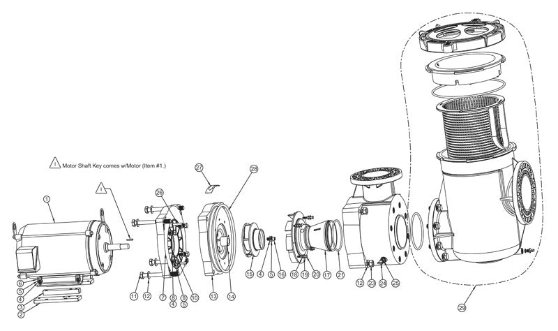 Pentair EQ Series Commercial Pump 5 HP 208-230V 23-20.1 Amp 340017 parts diagram