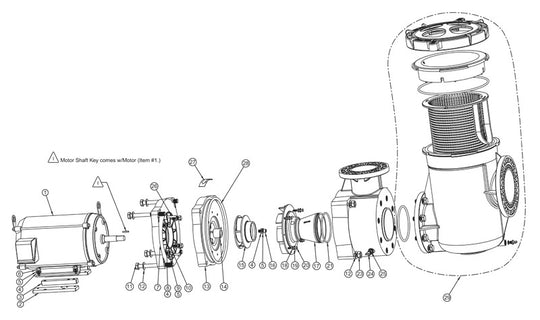 Pentair EQ Series Commercial Pump 5 HP 208-230V 23-20.1 Amp 340017 parts diagram