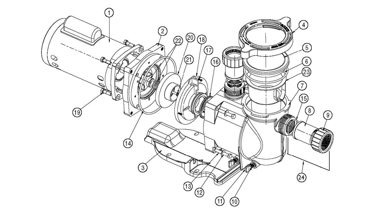 Pentair SuperFlo 1 Speed High Performance Pump .69HHP 1.1THP 348190 parts diagram