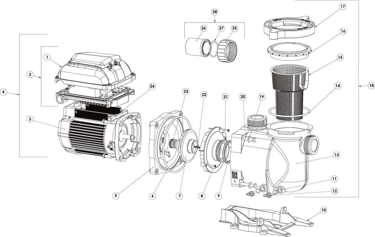 Pentair Superflo VS Variable Speed Pump 1 1/2 HP EC-342001 parts diagram