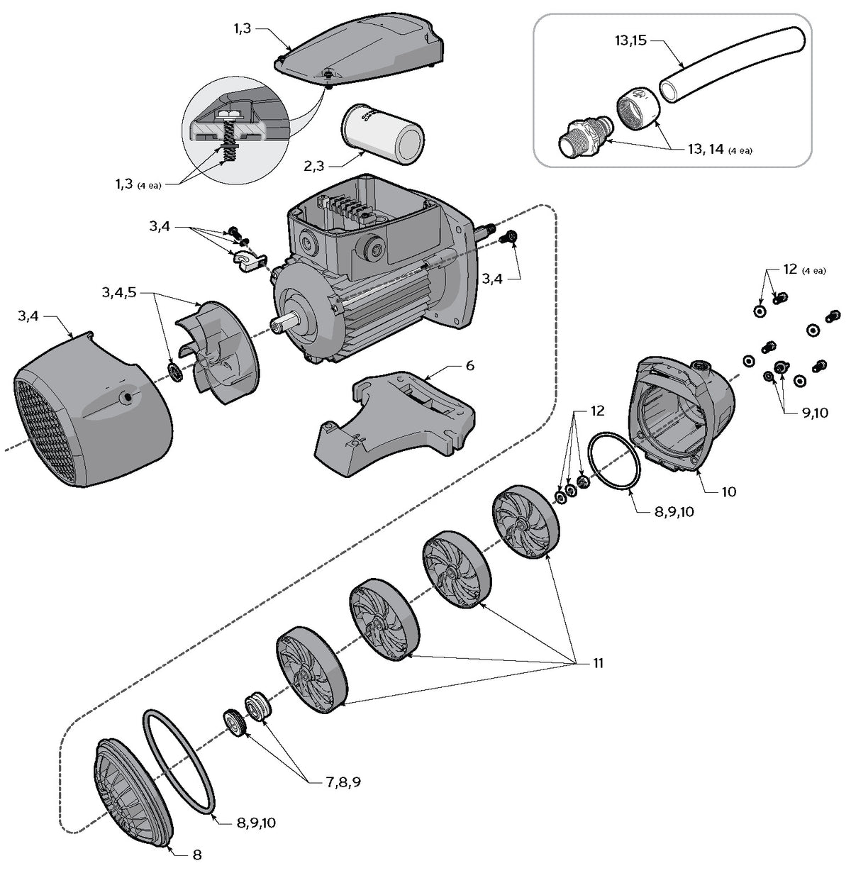 Polaris PB4SQ Energy Efficient Multistage Booster Pump with TEFC Motor .97 HP PB4SQ parts diagram
