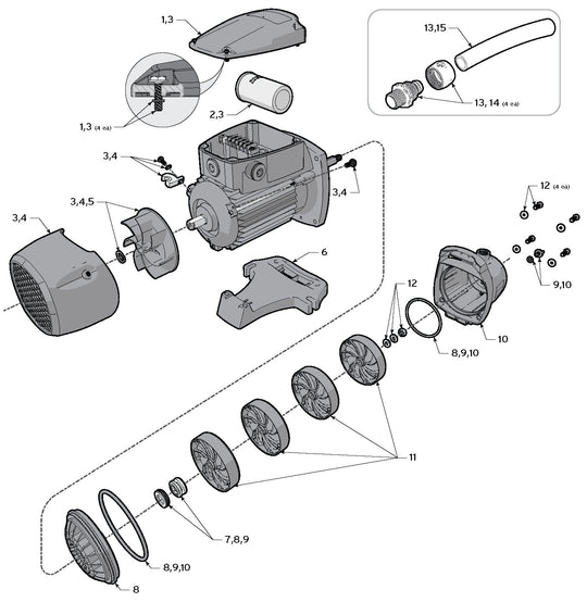 Polaris PB4SQ Energy Efficient Multistage Booster Pump with TEFC Motor .97 HP PB4SQ parts diagram