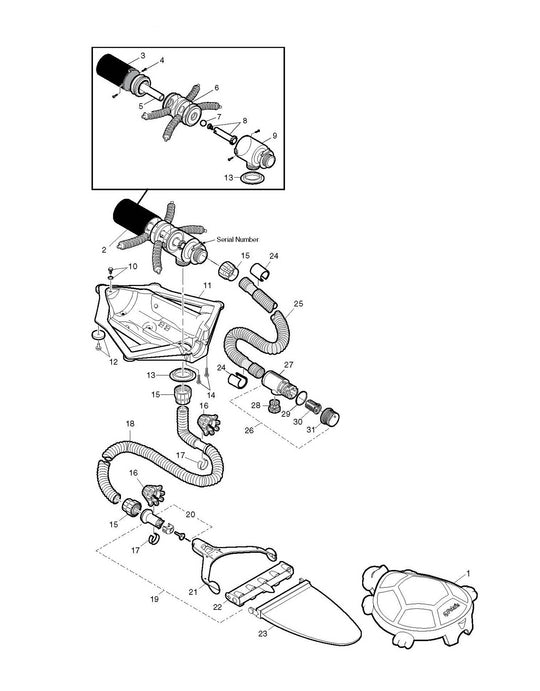 Polaris Turbo Turtle Above Ground Pressure Side Pool Cleaner 6-130-00T parts diagram