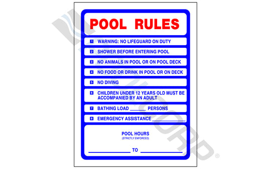 NATIONAL STOCK SIGN CO INC SIGN POOL RULES 18"x24" VERTICAL | PS233