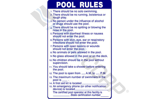 NATIONAL STOCK SIGN CO INC SIGN POOL RULES SC APPROVED 24"x36" VERTICAL | PS238