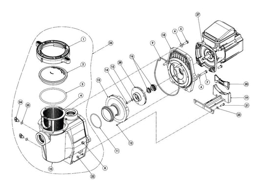 Pentair WhisperFlo High Performance Pump with TEFC EC-015583 parts diagram
