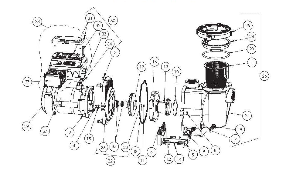 Pentair IntelliFlo VS+SVRS Variable Speed Pump 3HP 011057 parts diagram
