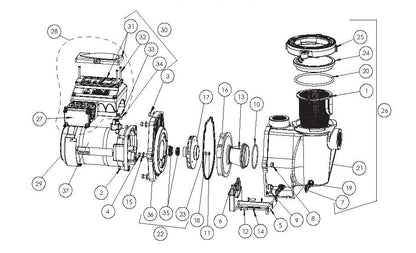 Pentair IntelliFlo VS+SVRS Variable Speed Pump 3HP 011057 parts diagram