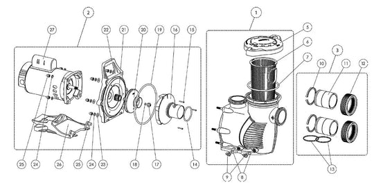 Pentair WhisperFloXF High Performance Pump 3 HP 3 Phase 9.8-9.4/4.7 Amp 022018 parts diagram