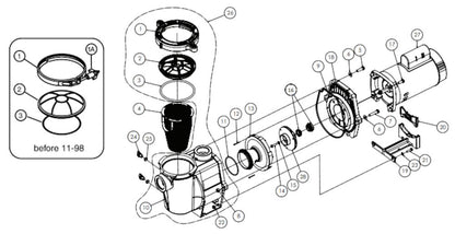 Pentair WhisperFlo 1 Speed High Performance TEFC Pump 1.1 HP 015583 parts diagram