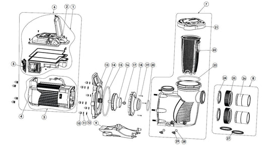 Pentair WhisperFloXF VS Pump 5 HP 022035 parts diagram