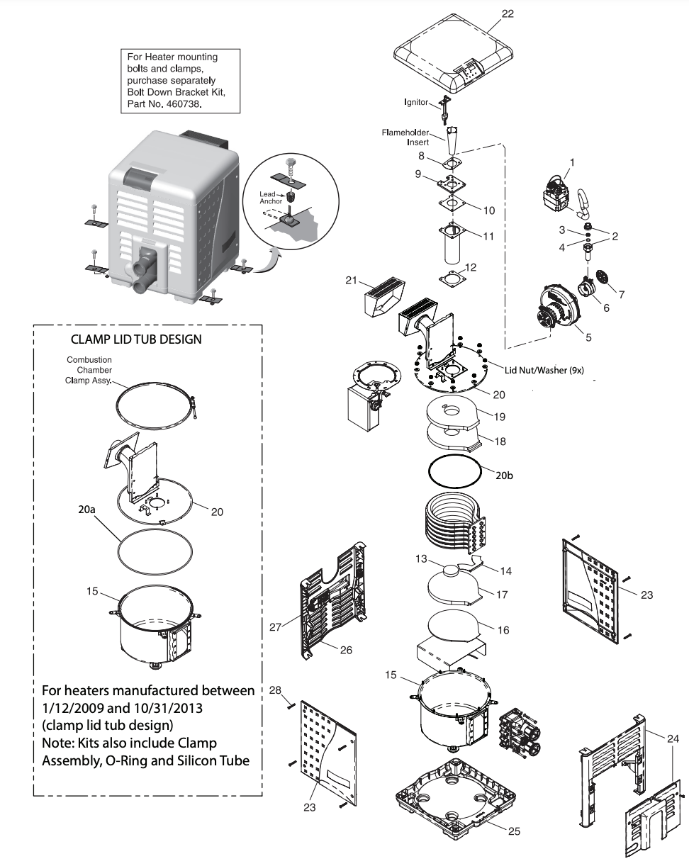 Pentair MasterTemp Natural Gas Heater 400K BTU EC-462028 parts diagram
