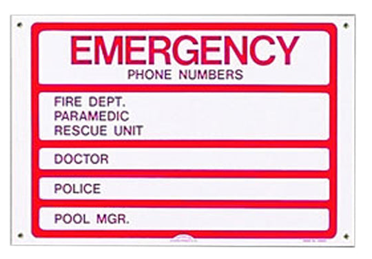 Pentair Water Pool and Spa Inc Sign Emergency Phone #911 - R231700