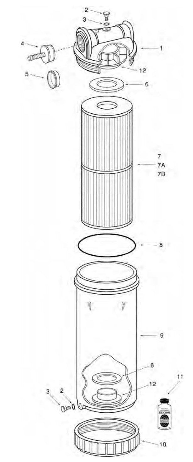 Pentair 25 SqFt Dynamic Series II High Flow Slip Top Load Cartridge Filter R172502J parts diagram