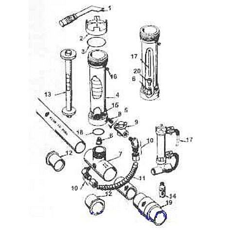 Pentair Rainbow 320 In-Line Automatic Chlorinator R171096 parts diagram