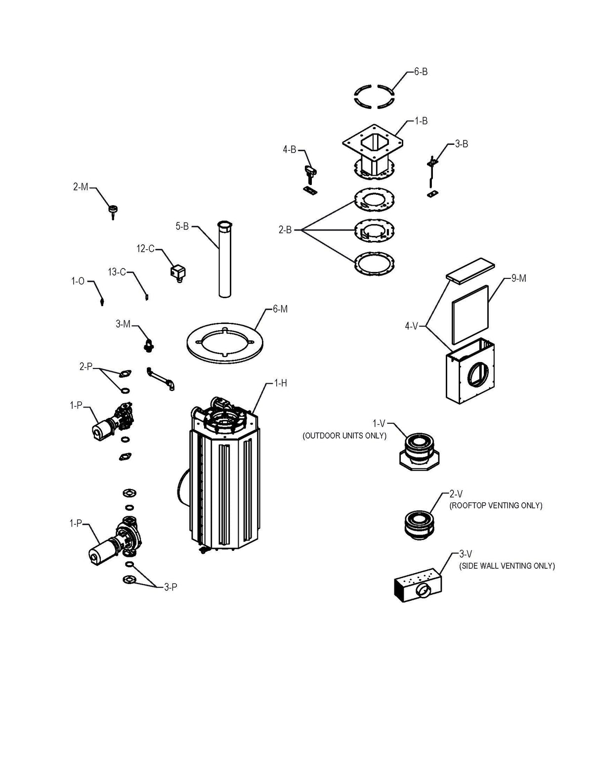 Raypak MVB Modulating Vertical Pool & Spa Natural Gas Heater 1900K BTU w/ CAL CODE 100-10006505 parts diagram