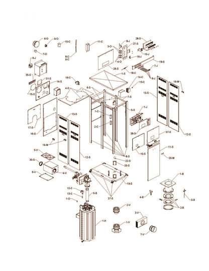 Raypak XTHerm Natural Gas Heater 97% EE 999K BTU with CAL CODE 100-10006506 parts diagram