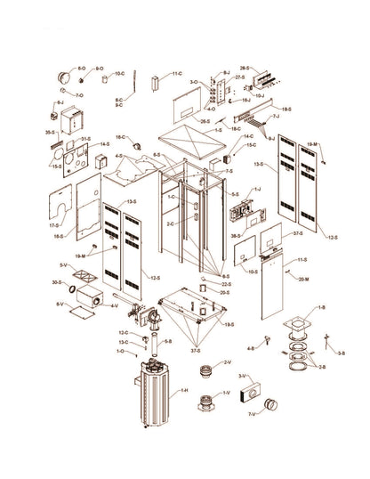 Raypak XTHerm Natural Gas Heater 97% EE 1500K BTU with CAL CODE 100-10006507 parts diagram