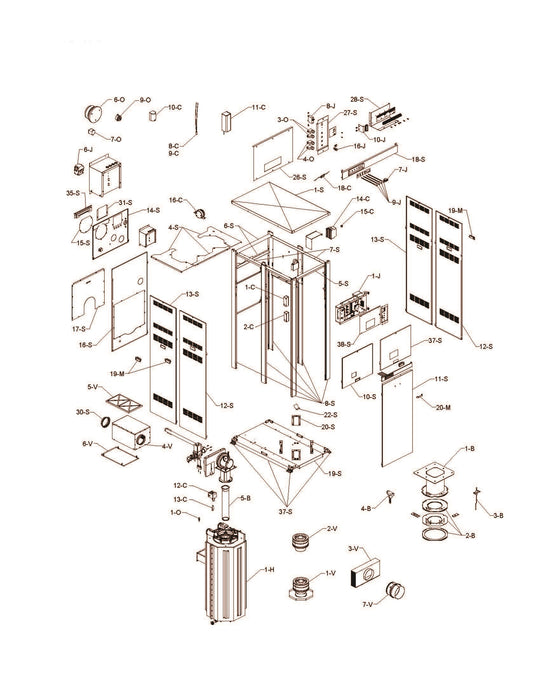 Raypak XTHerm Natural Gas Heater 97% EE 1500K BTU with CAL CODE 100-10006507 parts diagram