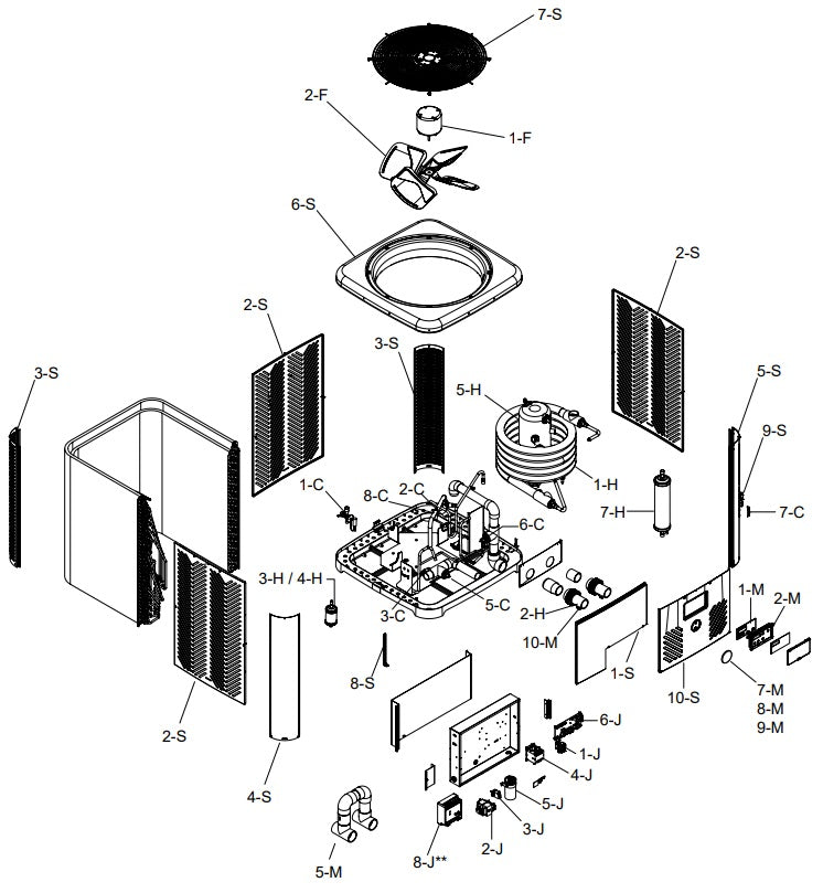 Raypak Crosswind V Standard Pool & Spa Heat Pump 80K BTU 208-230V TWPH-4550EHT08 parts diagram