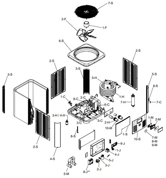 Raypak Crosswind V Standard Pool & Spa Heat Pump 95K BTU 208-230V TWPH-5550EHT08 parts diagram