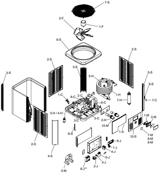 Raypak Crosswind V Deluxe Pool & Spa Heat/Cool Pump 115K BTU 208-230V TWPH-6550EHC08 parts diagram