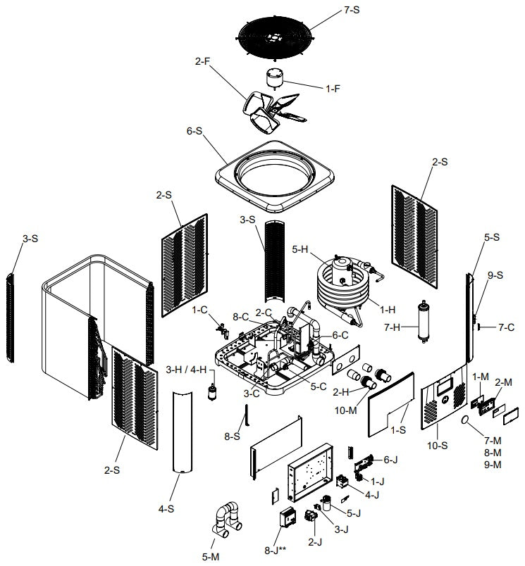 Raypak Crosswind V Standard Pool & Spa Heat Pump 110K BTU 208-230V TWPH-6550EHT08 parts diagram