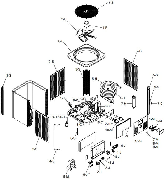 Raypak Crosswind V Standard Pool & Spa Heat Pump 130K BTU 208-230V TWPH-8550EHT08 parts diagram