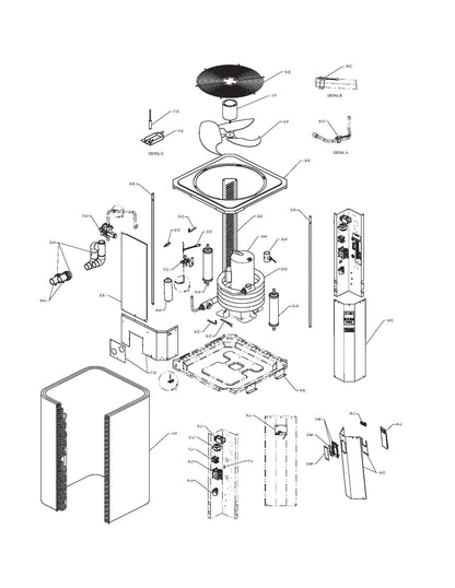 Raypak Professional Series 3-Phase Pool Heat Pump 170000 BTU 208-230V TWPH-10353EHC17 parts diagram