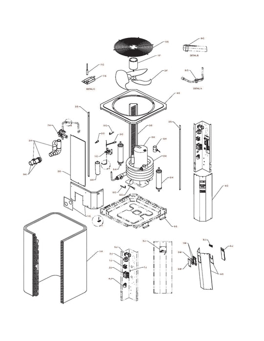 Raypak Professional Series 3-Phase Pool Heat Pump 170000 BTU 208-230V TWPH-10353EHC17 parts diagram