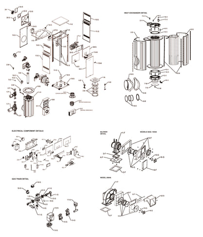 Raypak MVB P-754A Natural Gas Vertical Pool Heater with H-Bypass 750K BTU 014372 parts diagram