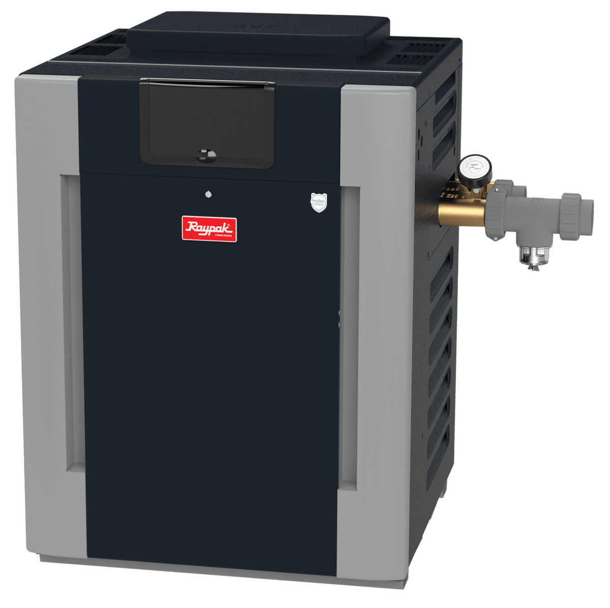 Raypak B-R406A-EN-C #51 Digital ASME Natural Gas Heater, 399K BTU, 120/240VAC, 1-Phase, Copper Exchanger, 249 lbs, 2” Bronze Headers | 017378