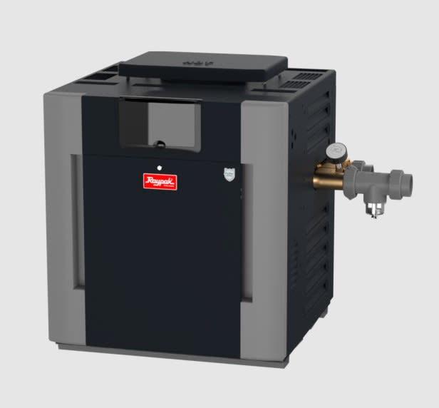 Raypak B-R337A-EN-X #26 Digital Low NOx ASME Natural Gas Heater, 332.5K BTU, Cupro-Nickel Exchanger, 238 lbs, 2” Bronze Headers, ProTek Shield Module | 017711