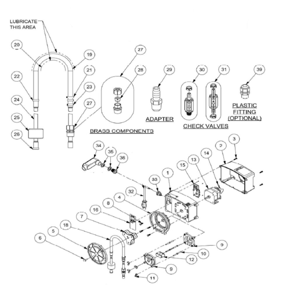 Rola-Chem Black Pro Series 300 Peristaltic Pump with Conduit 543810 parts diagram