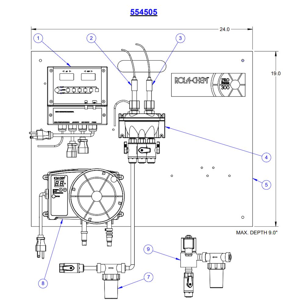 Rola-Chem Digital Controller with 12 GPD Peristaltic Pump and Solenoid Kit 554505 parts diagram