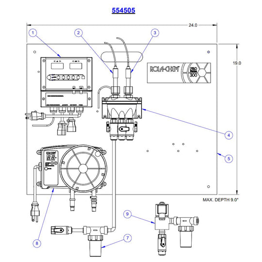 Rola-Chem Digital Controller with 12 GPD Peristaltic Pump and Solenoid Kit 554505 parts diagram