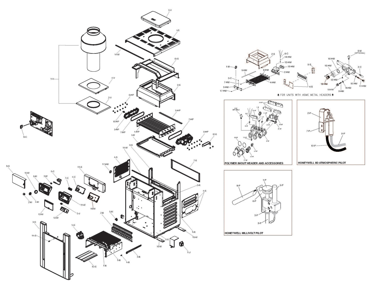 Raypak #50 Natural Gas Digital Polymer Heater 399K BTU 009997 parts diagram