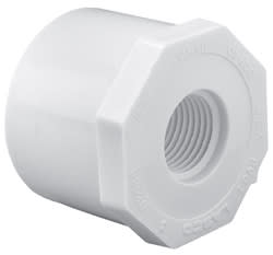 Reducing Bushing, 1-1/2 x 3/4" Spigot x FPT White PVC Schedule 40