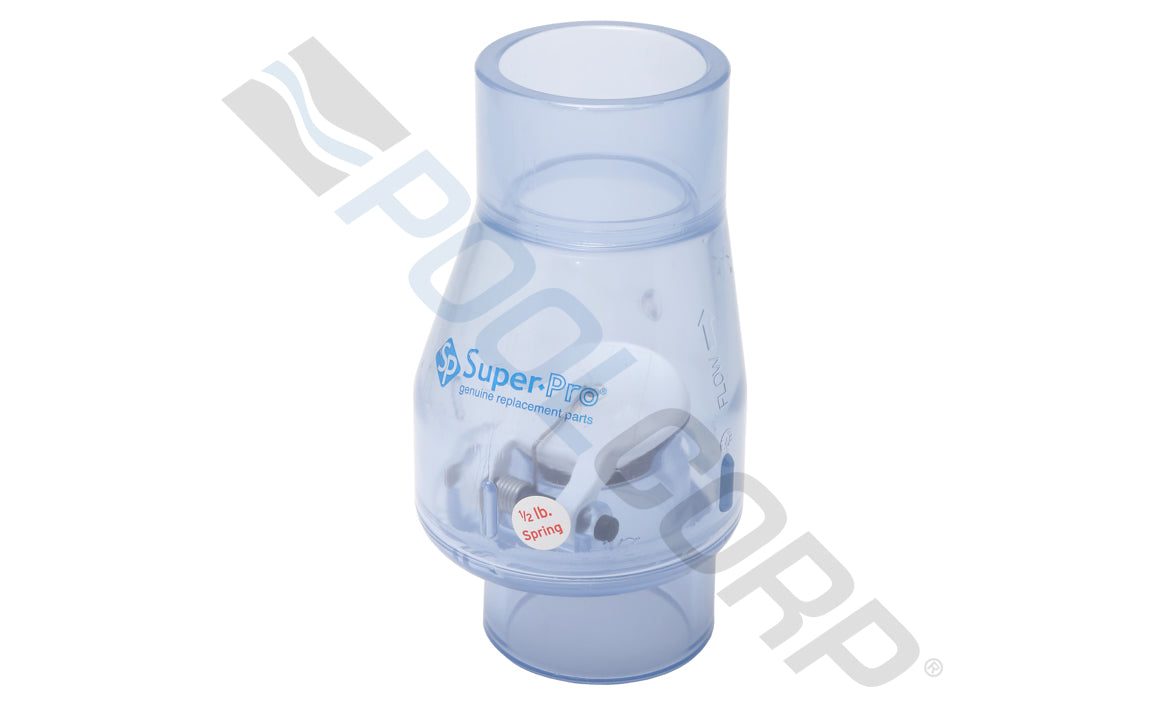 Super-Pro® SP0821-15C 1.5"S Clear Swing PVC Check Valve with 0.5 lb Spring