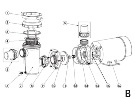 Emaux 21" FSP Sand Filter System w/ 2-Speed Pump & 6' Cord 1HP 187 lbs Capacity 9070551-004 parts diagram