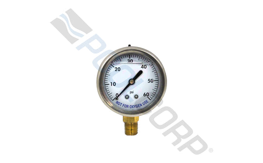 KUNSHAN ALF MACHINERY & INSTRU MOUNT LIQUID FILLED PSI GAUGE 2.5" 0-60PSI .25" BTM | 88160BU