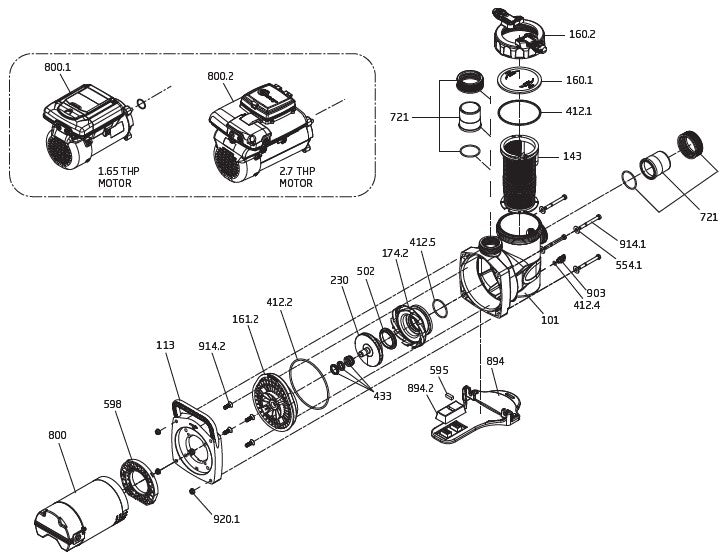 Speck Pumps BADU Pro-V UVS Pump 2.7THP IG385-V270T-TUS parts diagram