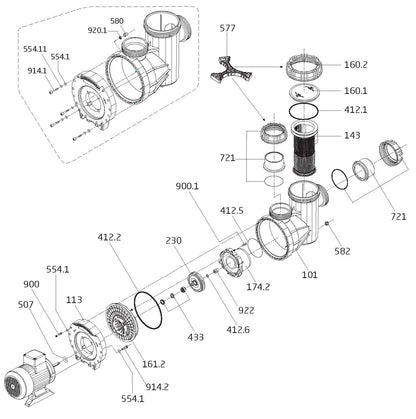 Speck Pumps 95-IX High Performance Pool Pump 5HP IG274-1500F-000 parts diagram