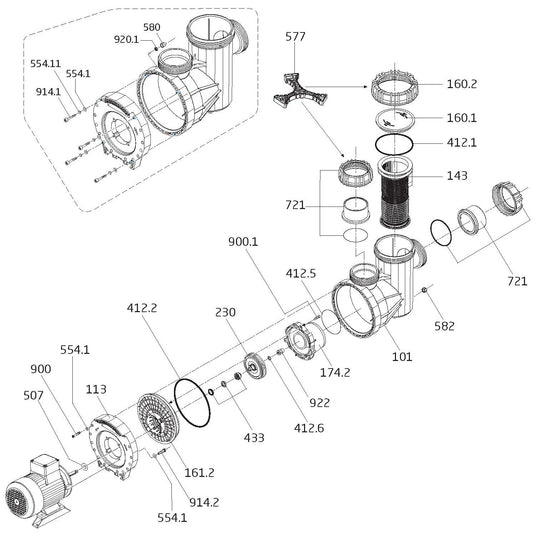 Speck Pumps 95-IX High Performance Pool Pump 5HP IG274-1500F-000 parts diagram