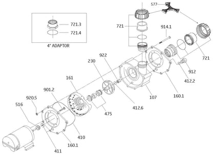 Speck Pumps 21-80/33 GS Self-Priming Pump 4HP SA103-1400F-000 parts diagram