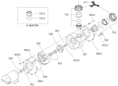 Speck Pumps 21-80/33 GS Self-Priming Pool Pump 4HP 208-230V SA104-1400F-000 parts diagram