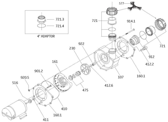 Speck Pumps 21-80/33 GS Self-Priming Pool Pump 4HP 208-230V SA104-1400F-000 parts diagram