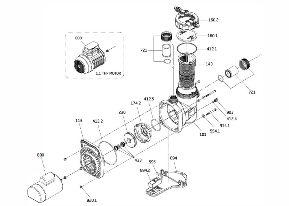 Speck Pumps BADU PRO-II 1 THP 2" Union Pump IG371-1100T-T00 parts diagram